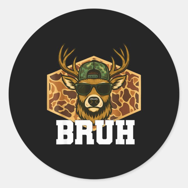 Bruh Deer Funny Deer Hunting Camo Hat Youth Teens  Classic Round Sticker (Front)
