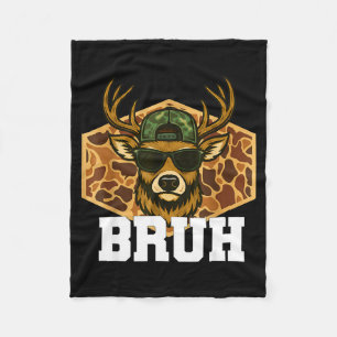 Bruh Deer Funny Deer Hunting Camo Hat Youth Teens  Fleece Blanket