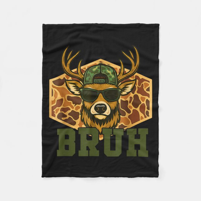 Bruh Deer Funny Deer Hunting Camo Hat Youth Teens  Fleece Blanket (Front)