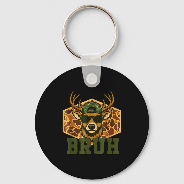 Bruh Deer Funny Deer Hunting Camo Hat Youth Teens  Keychain (Front)