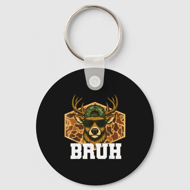 Bruh Deer Funny Deer Hunting Camo Hat Youth Teens  Keychain (Front)