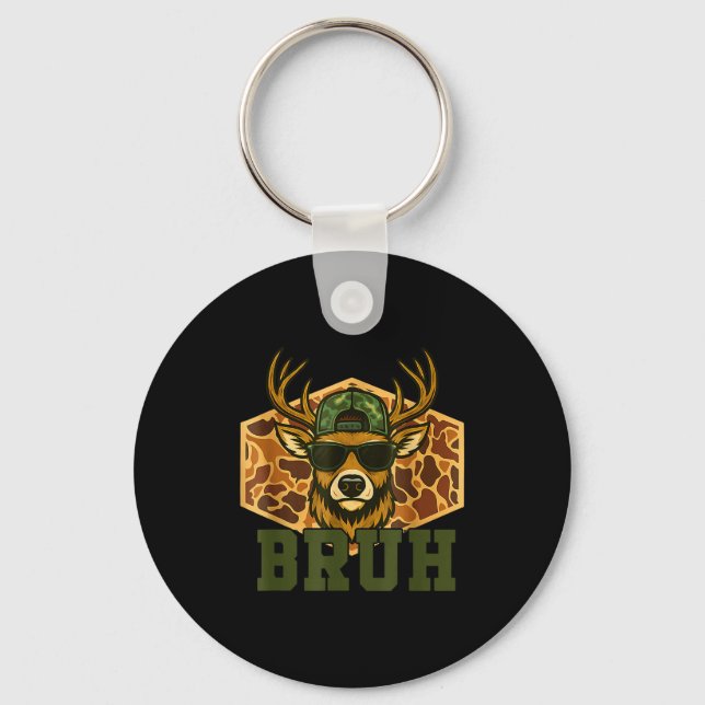 Bruh Deer Funny Deer Hunting Camo Hat Youth Teens  Keychain (Front)