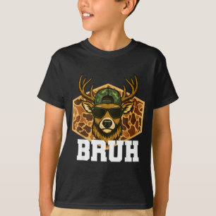 Bruh Deer Funny Deer Hunting Camo Hat Youth Teens  T-Shirt