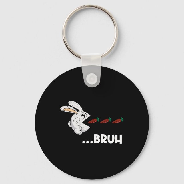 Bruh Easter Bunny Eating Chocolate Carrots Rabbit  Keychain (Front)