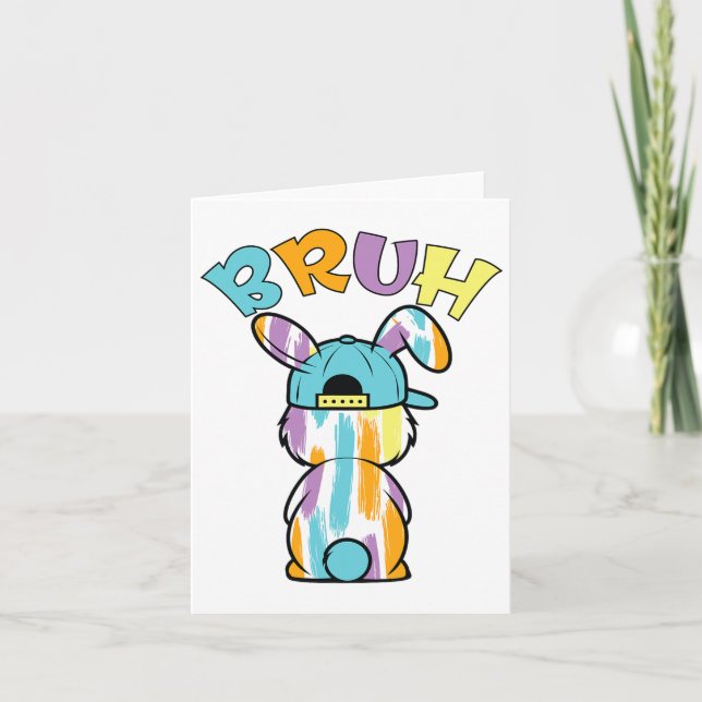 Bruh Easter Day Funny Colourful Rabbit Bunny Easte Card (Front)