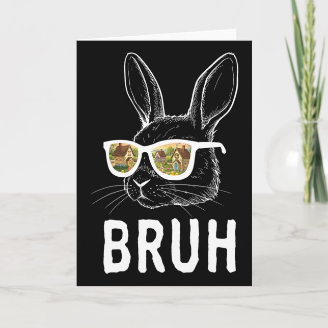 Bruh Easter Day Funny Rabbit Bunny Face Gles Easte Card (Front)