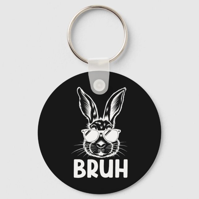 Bruh Easter Day Funny Rabbit Bunny Face Gles Easte Keychain (Front)