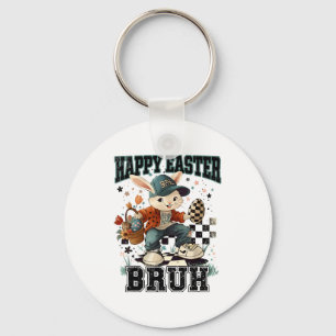 Bruh Funny Bunny Rabbit Loves Eggs Happy Easter Re Keychain