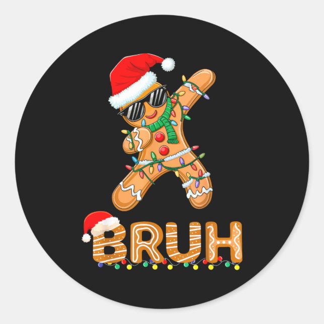 Bruh Funny Christmas Gingerbread Man Teens Boys Ki Classic Round Sticker (Front)