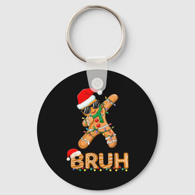Bruh Funny Christmas Gingerbread Man Teens Boys Ki Keychain (Front)
