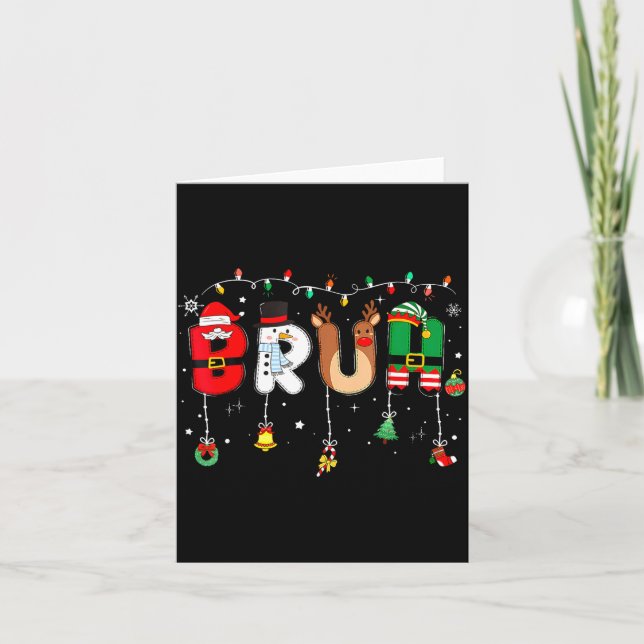 Bruh Funny Christmas Red Plaid Teens Boys Kids Xma Card (Front)