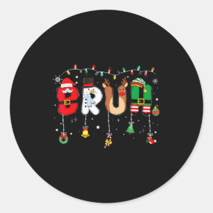 Bruh Funny Christmas Red Plaid Teens Boys Kids Xma Classic Round Sticker