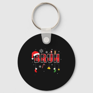 Bruh Funny Christmas Red Plaid Teens Boys Kids Xma Keychain