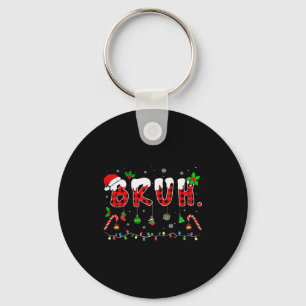 Bruh Funny Christmas Red Plaid Teens Boys Kids Xma Keychain