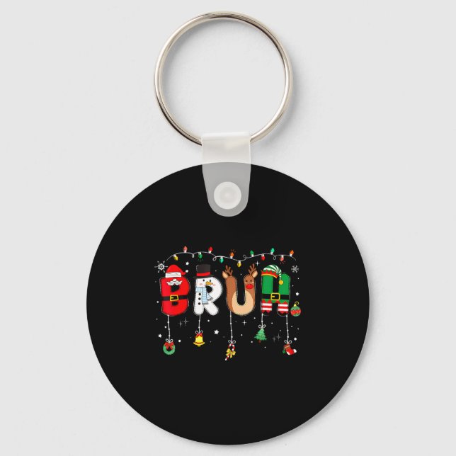 Bruh Funny Christmas Red Plaid Teens Boys Kids Xma Keychain (Front)