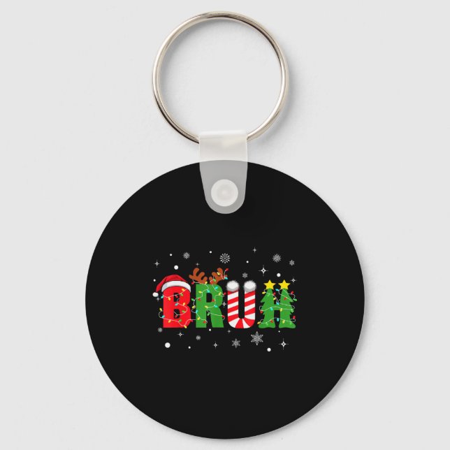 Bruh Funny Christmas Red Plaid Teens Boys Kids Xma Keychain (Front)