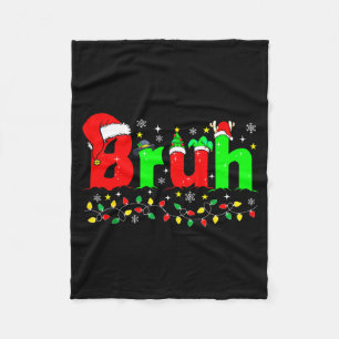 Bruh Funny Christmas Santa Hat Teens Boys Kids Xma Fleece Blanket