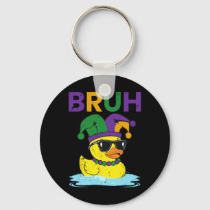Bruh Funny Duck Mardi Gras Rubber Duck With Jester Keychain