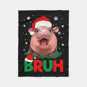 Bruh Funny Moo Deng Teens Boys Kids Christmas Paja Fleece Blanket