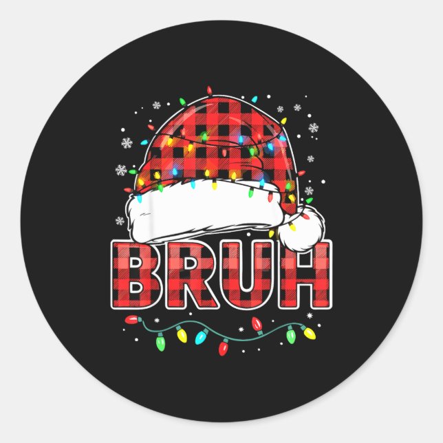 Bruh Funny Santa Hat Lights Christmas  Classic Round Sticker (Front)