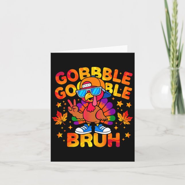 Bruh Funny Thanksgiving Turkey Gobble Outfit Boys  Card (Front)