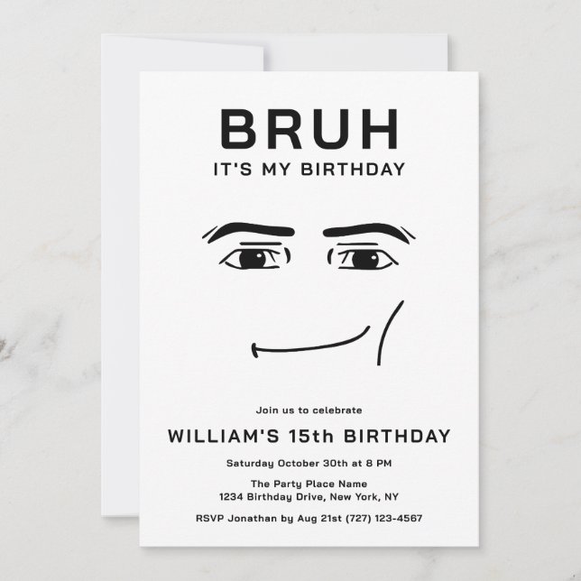 Bruh Funny Video Game Meme 15th Boy Birthday Invitation (Front)