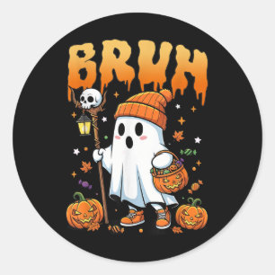 Bruh Ghost Halloween Cute Ghost Trick Or Treat Can Classic Round Sticker