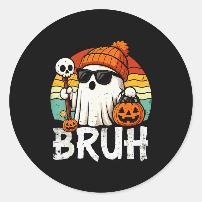 Bruh Ghost Halloween Cute Ghost Trick Or Treat Can Classic Round Sticker (Front)