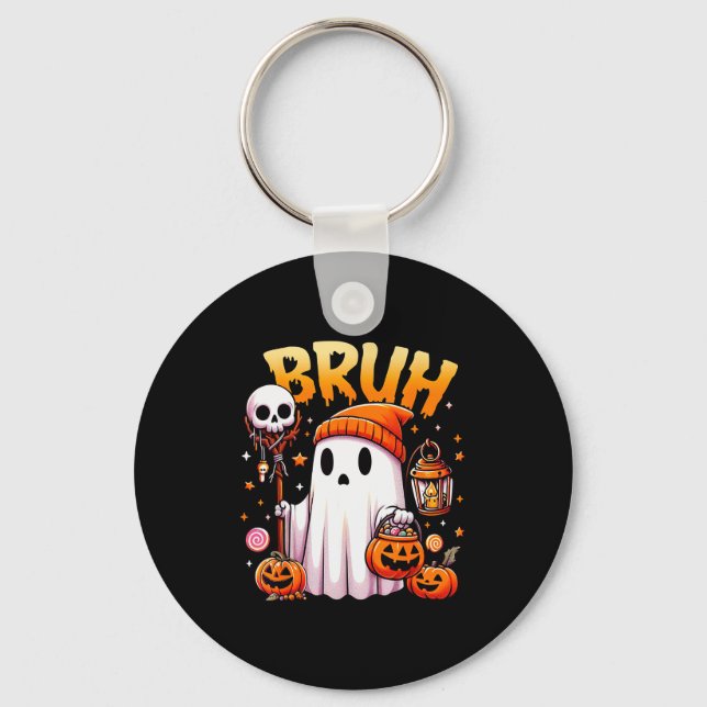 Bruh Ghost Halloween Cute Ghost Trick Or Treat Can Keychain (Front)