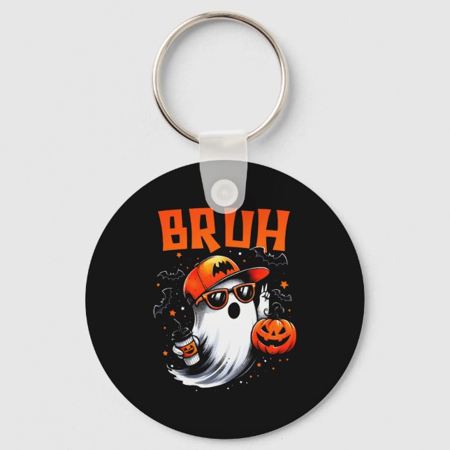 Bruh Ghost Halloween Cute Ghost Trick Or Treat Can Keychain (Front)