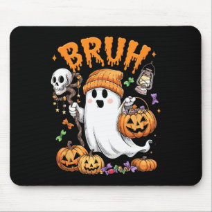 Bruh Ghost Halloween Cute Ghost Trick Or Treat Can Mouse Pad