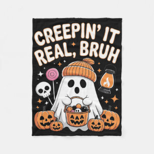 Bruh Ghost Halloween Cute Ghost Trick Or Treat Kid Fleece Blanket