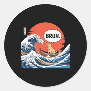 Bruh Great Wave Kanagawa Funny Japanese Surfing Ca Classic Round Sticker