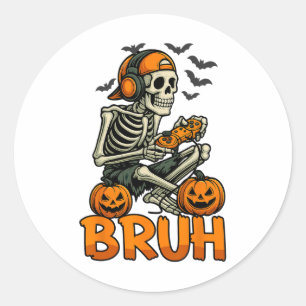 Bruh Halloween Boys Kids Gamer Mens Skeleton Video Classic Round Sticker