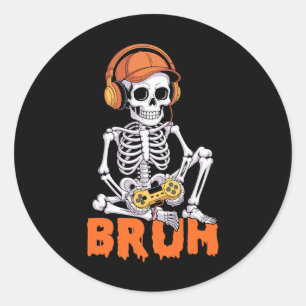 Bruh Halloween Boys Kids Gamer Mens Skeleton Video Classic Round Sticker