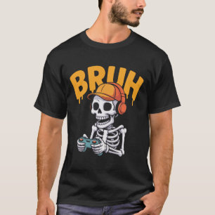 Bruh Halloween Boys Kids Gamer Mens Skeleton Video T-Shirt