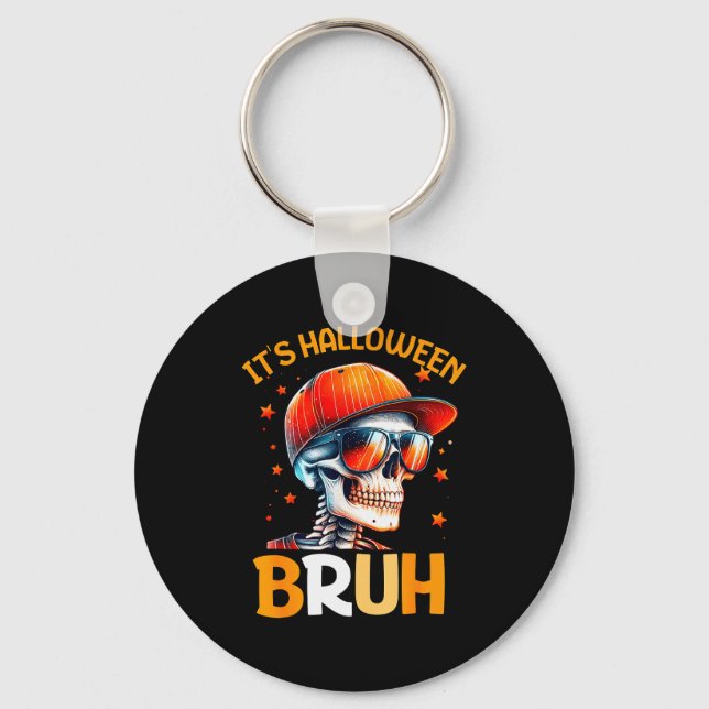 Bruh Halloween Boys Kids Halloween Skeleton  Keychain (Front)