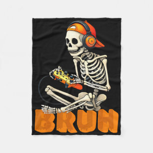 Bruh Halloween Skeleton Gamer Video Gaming Boys Me Fleece Blanket