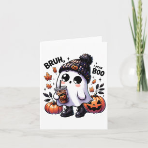 Bruh I Mean Boo Funny Ghost Jack O Lantern Coffee  Card