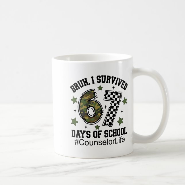 Bruh I Survived 67 Days Camo Checkered Counselor L Coffee Mug (Right)