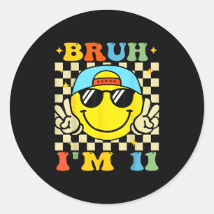 Bruh I'm 11 Years Old Blue Birthday Boys 11th Birt Classic Round Sticker