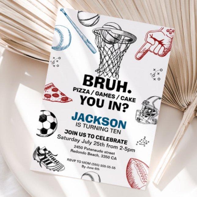 Bruh. Invitation d'anniversaire, Invitation sporti (Sports birthday invitation
Bruh. Birthday )