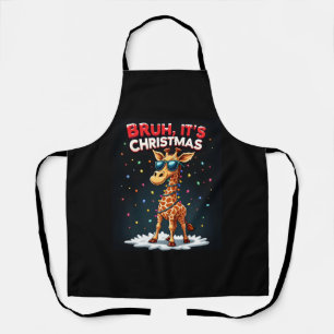 Bruh It's Christmas Giraffe Funny Dabbing Long Sle Apron