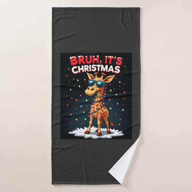 Bruh It's Christmas Giraffe Funny Dabbing Long Sle Bath Towel (Bath Towel)