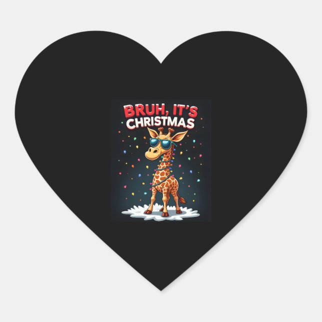 Bruh It's Christmas Giraffe Funny Dabbing Long Sle Heart Sticker (Front)