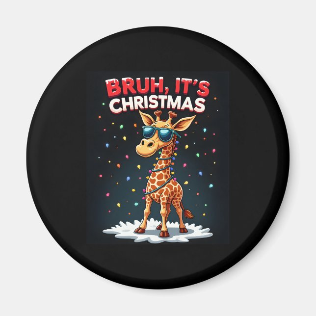 Bruh It's Christmas Giraffe Funny Dabbing Long Sle Magnet (Front)