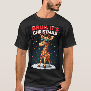 Bruh It's Christmas Giraffe Funny Dabbing Long Sle T-Shirt