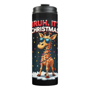 Bruh It's Christmas Giraffe Funny Dabbing Long Sle Thermal Tumbler