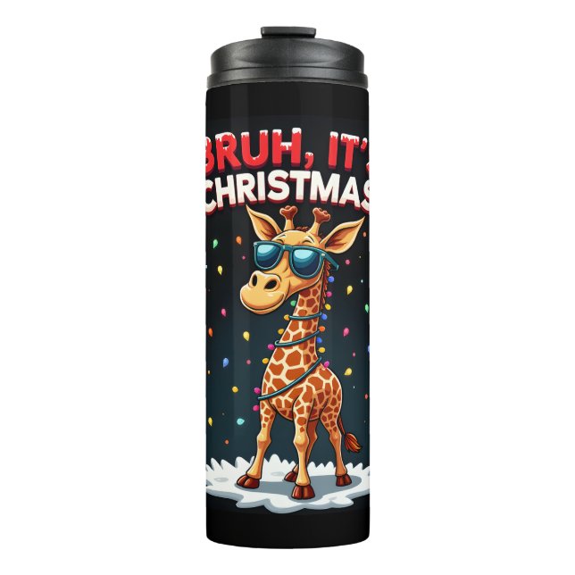 Bruh It's Christmas Giraffe Funny Dabbing Long Sle Thermal Tumbler (Front)