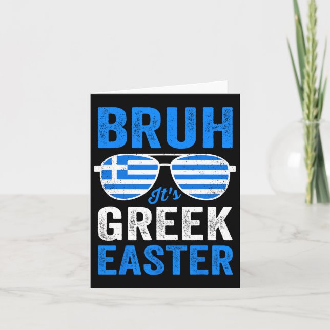 Bruh It's Greek Easter Funny Retro Greek Easter Bo Card (Front)